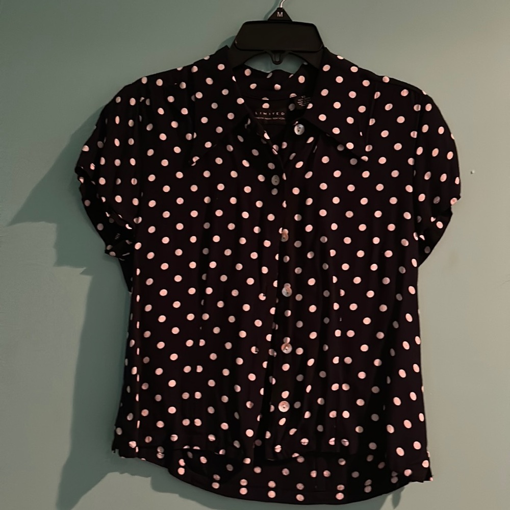 Limited women’s blouse. Size XS. Navy with polka dots.